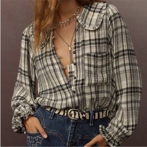 NWT Anthropologie Keira Long sleeve Plaid Button-Up Blouse